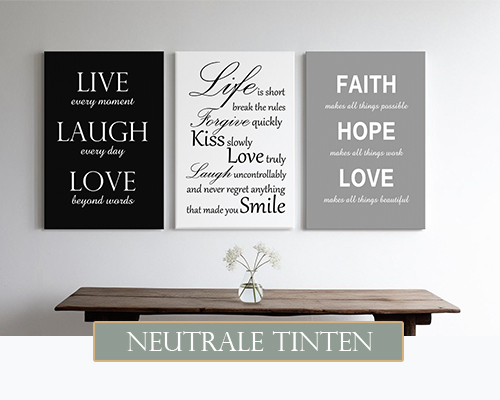 Tekst op canvas in neutrale tinten