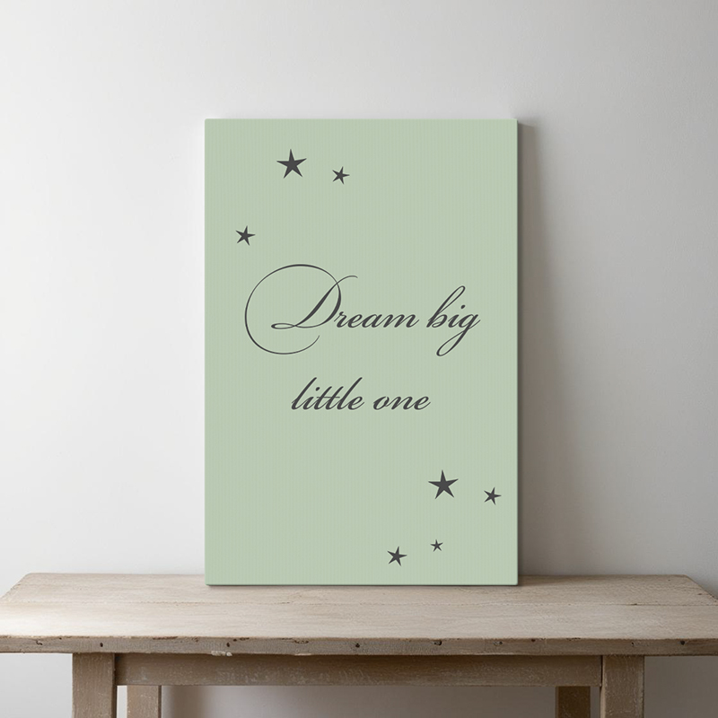 Tekst op canvas in de kleur lichtgroen met donkergrijze letters