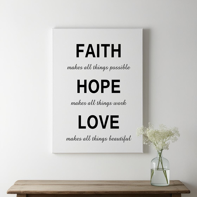 Tekst op canvas in de kleur wit met zwarte letters