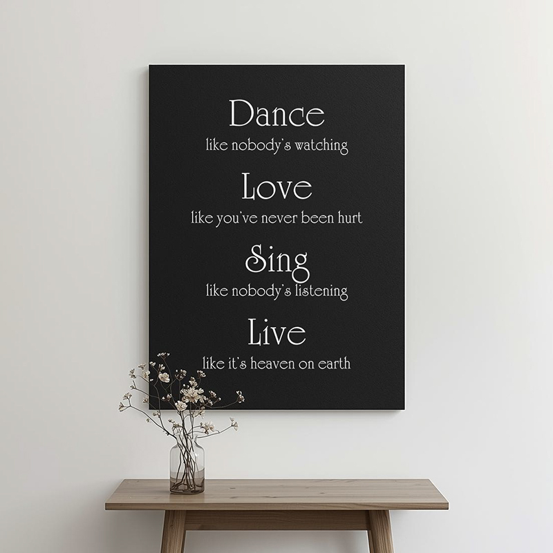 Tekst op canvas in de kleur zwart met witte letters