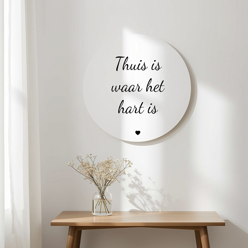 Tekst op muurcirkel - Thuis is waar het hart is