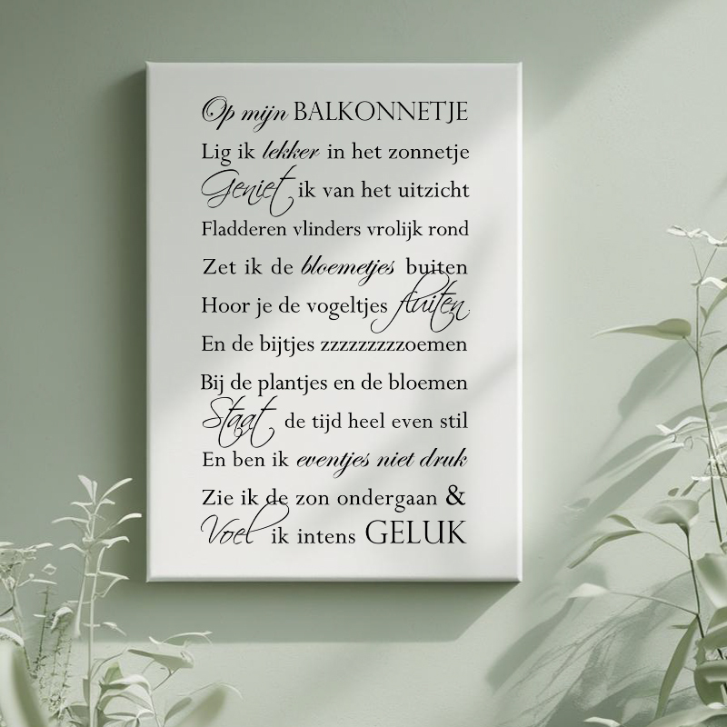 Tekst op tuindoek - Op mijn balkonnetje