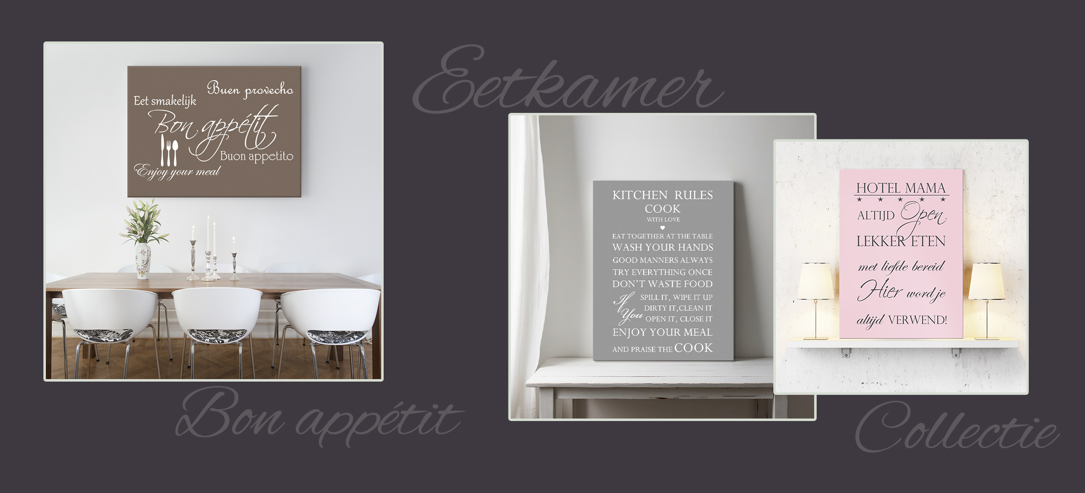 Keuken tekst op canvas collectie - Beschikbaar in meerdere kleuren