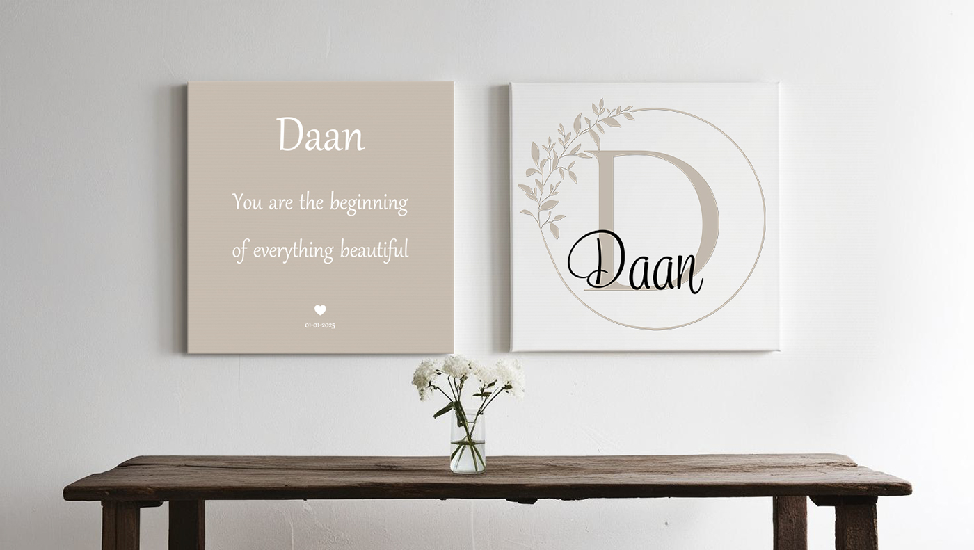 Geboorte tekst op canvas - Beschikbaar in meerdere kleuren