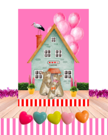 Hoera, een klein zusje! Felicitatiekaart voor zwangerschap, tweede kindje. Licht roze.