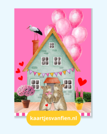 Hoera zwanger van een meisje, een wonder op komst! Donker roze postkaart om de ouders in spé te verassen.