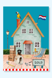 Een plek voor jezelf.  Verhuiskaart voor een man met nieuw avontuur in het vooruitzicht.