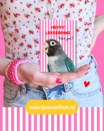Heyyy lekkerding! Roze A6 ansichtkaart.