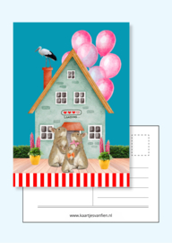 Een zusje erbij! Donker blauwe, felicitatiekaart voor een tweede kindje om de ouders te feliciteren met hun zwangerschap.