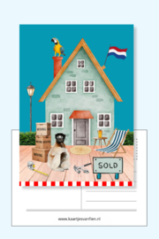 Een plek voor jezelf.  Verhuiskaart voor een man met nieuw avontuur in het vooruitzicht.