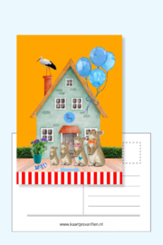Drie keer is scheepsrecht! Gele Zwanger felicitatiekaart voor een derde kindje.