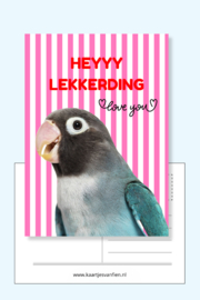 Heyyy lekkerding! Roze A6 ansichtkaart.