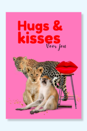 Stuur een lieve roze dieren wenskaart met een knuffel en een kus.