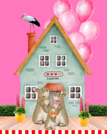 Hoera, een klein zusje! Felicitatiekaart voor zwangerschap, tweede kindje. Licht roze.