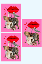 Bundel 5.  A6 Roze ansichtkaarten met  liefdevolle dieren.