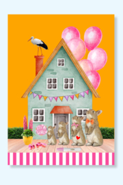 Een dochter, wat een rijkdom! Gele felicitatiekaart voor een derde kindje.