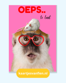Oeps, te laat! Roze A6 ansichtkaart.