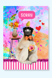 Sorry ansichtkaart met aap en bloemen. Wie stuur jij deze leuke sorry wenskaart?