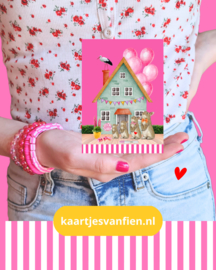 Zwangerschapskaart derde meisje. Liefde in overvloed. Donker roze.