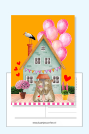 Bundel  49. A6 Roze dieren ansichtkaarten voordeelbundel.