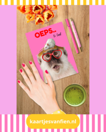 Oeps, te laat! Roze A6 ansichtkaart.