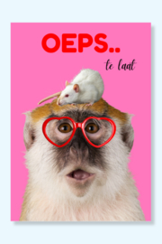Oeps, te laat! Roze A6 ansichtkaart.