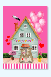 Hoera zwanger van een meisje, een wonder op komst! Donker roze postkaart om de ouders in spé te verassen.