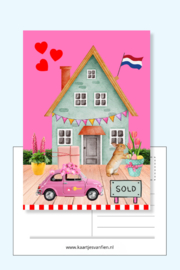 Verhuiskaart voor een vrouw met haar eigen thuis.