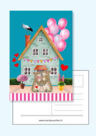 Bundel  59. A6 Roze dieren ansichtkaarten voordeelbundel.