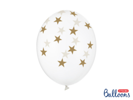 Ballonnen (wit) met grote gouden sterren (6st)