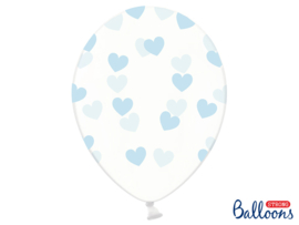 Ballonnen doorzichtig met blauwe hartjes 6 st