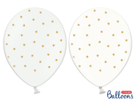 Ballonnen (wit) met gouden kleine sterren (6st)