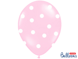 Ballonnen roze met witte stippen (6st)