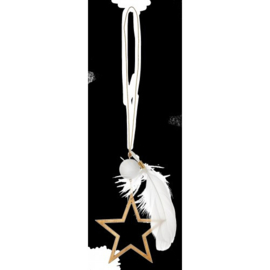 Hanger: gouden ster en veertje (14 cm)