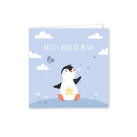 Mini kaartje "Kusjes door de wind" (blauw)