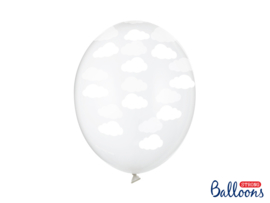 Ballonnen (transparant) met witte wolkjes (6 st)