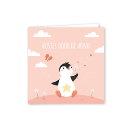 Mini kaartje "Kusjes door de wind" (zalm)
