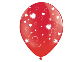 Ballonnen rood met witte hartjes (6st)