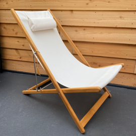 Relaxstoel Traditional Teak KATE wit met hoofdkussen