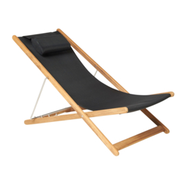 Relaxstoel Traditional Teak KATE zwart met hoofdkussen