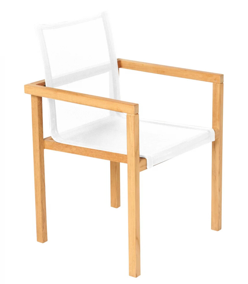 Stapelstoel Traditional Teak NOAH met teak batyline wit