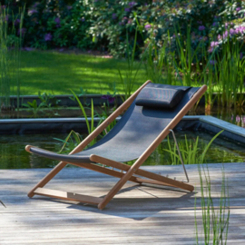 Relaxstoel Traditional Teak KATE zwart met hoofdkussen