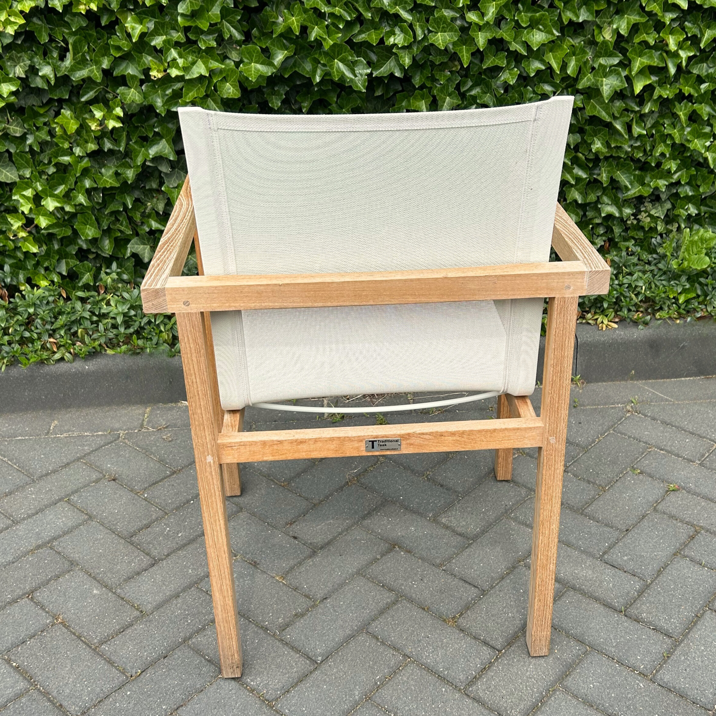 Stapelstoel Traditional Teak NOAH met teak batyline wit