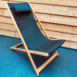 Relaxstoel Traditional Teak KATE zwart met hoofdkussen