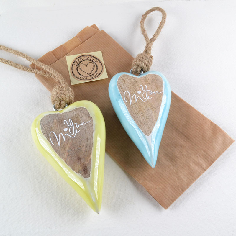 Houten Hart “You ♥ Me” met Zakje en Kraft Sticker