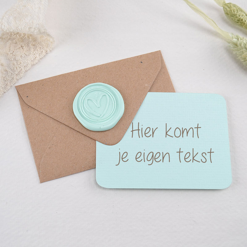 Mintgroen Kaartje met Envelop en Lakzegel – Eigen Tekst