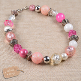 Ketting met Grote Kralen Roze en Zilver
