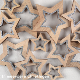 Houten Ster met Zilveren Glitterrand
