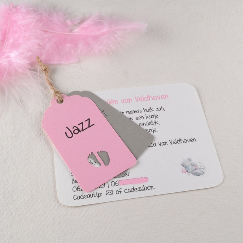 Geboortekaartje Jazz – Label met Touw en Eigen Tekst