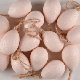 Kunststof Paasei met Glitter Poederroze